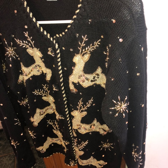 Christmas Cardigan vintage Samantha Taylor Reindeer women’s small - Picture 6 of 12